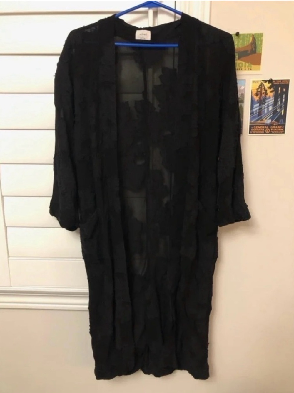 Aritzia WILFRED Durante Black Sheer Floral Jacquard Kimono Robe Jacket, Size XS - Picture 5 of 13